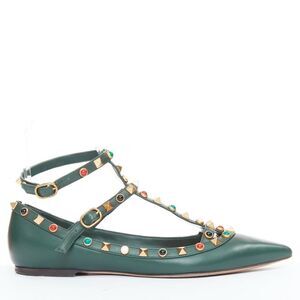 VALENTINO Rolling Rockstud green multicolor gold stud caged ballerina flats EU38